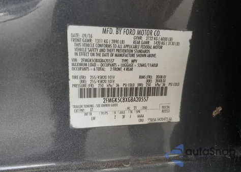 2016 Ford Flex Sel from USA, damaged, VIN 2FMGK5C8XGBA20557